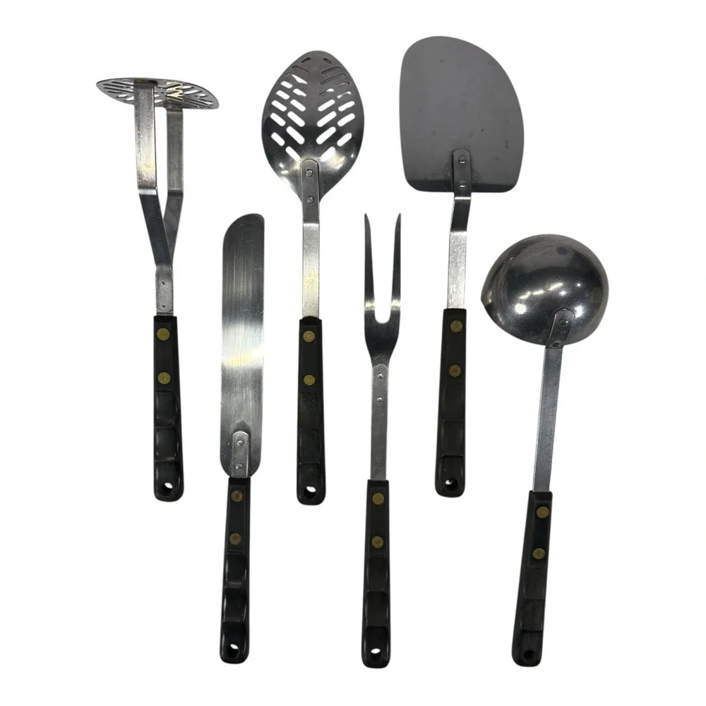 Vintage Bi-Cor Cooking Utensils Stainless Steel USA Black Handle Spatula Spoon